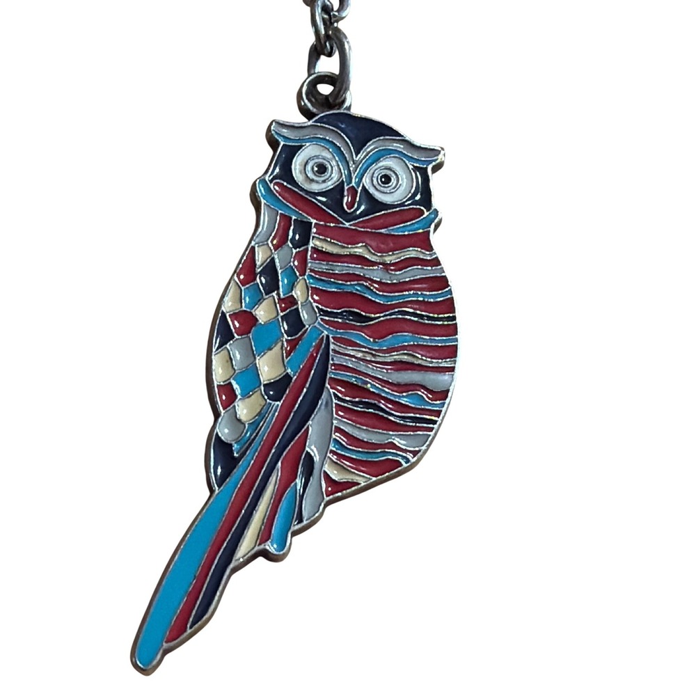 Sakroots‎ Owl Enamel Keychain Multi Color Silver Tone Boho Bird Charm Boho